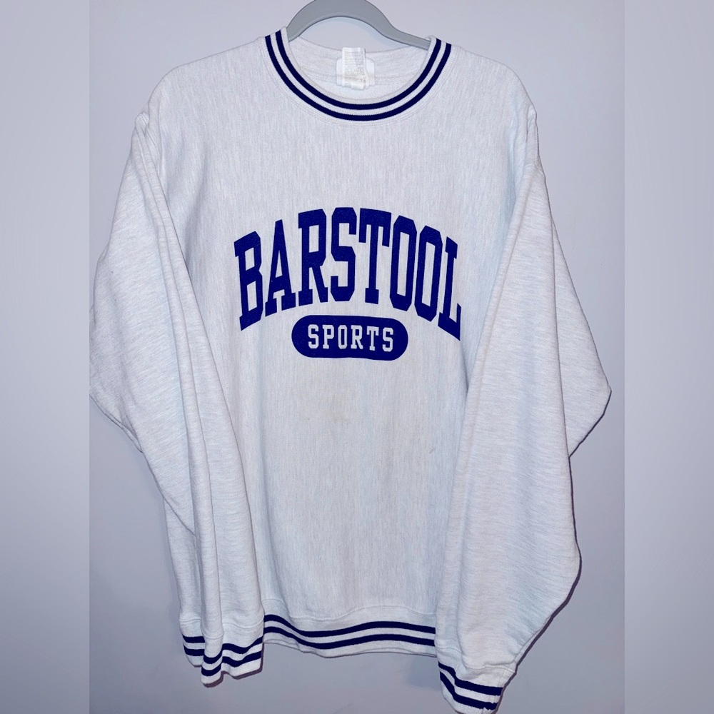 Barstool Sports Heather Gray and Navy Crew Neck